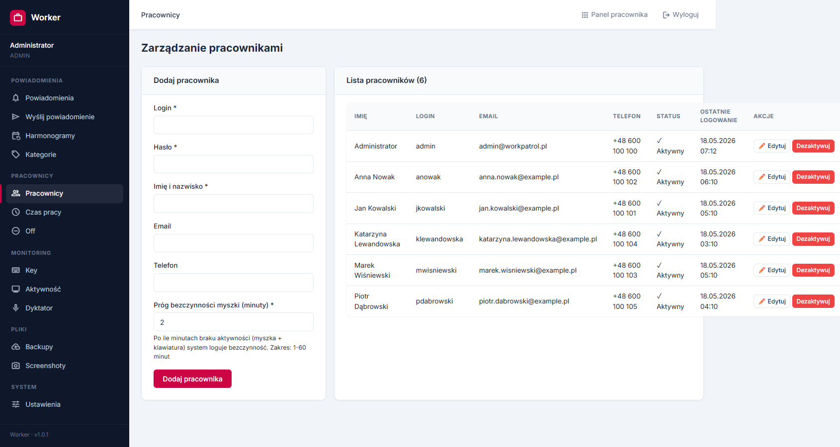 Lista pracowników